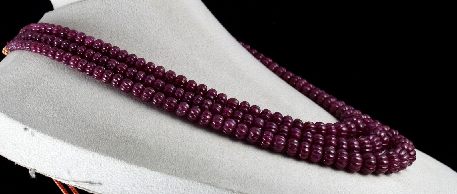 NATURAL UNTREATED RUBY BEADS CARVED MELON 3 LINE 1378 CARATS GEMSTONE NECKLACE