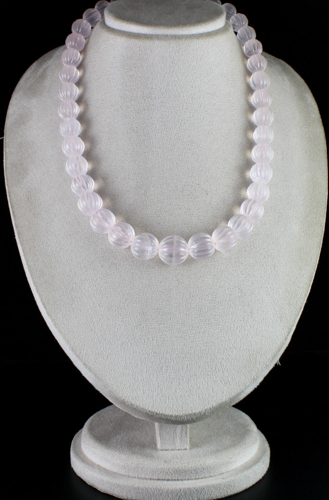 Certified Natural Rose Quartz Necklace 750ct Beaded Carved Sterling Silver Clasp