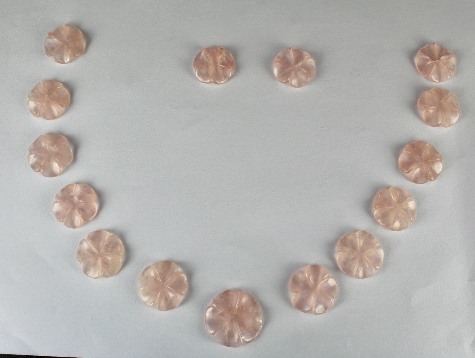 Certified Natural Rose Quartz Flower Set 287 Ct Gemstone 15 Pcs Designing
