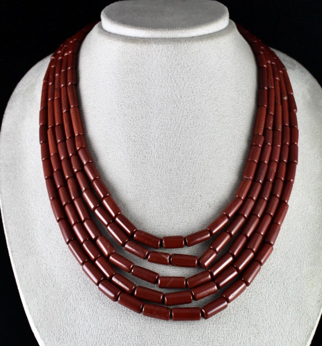Natural Red Jasper 950 Ct Carved Melon Beads 5 Line Fashion Necklace