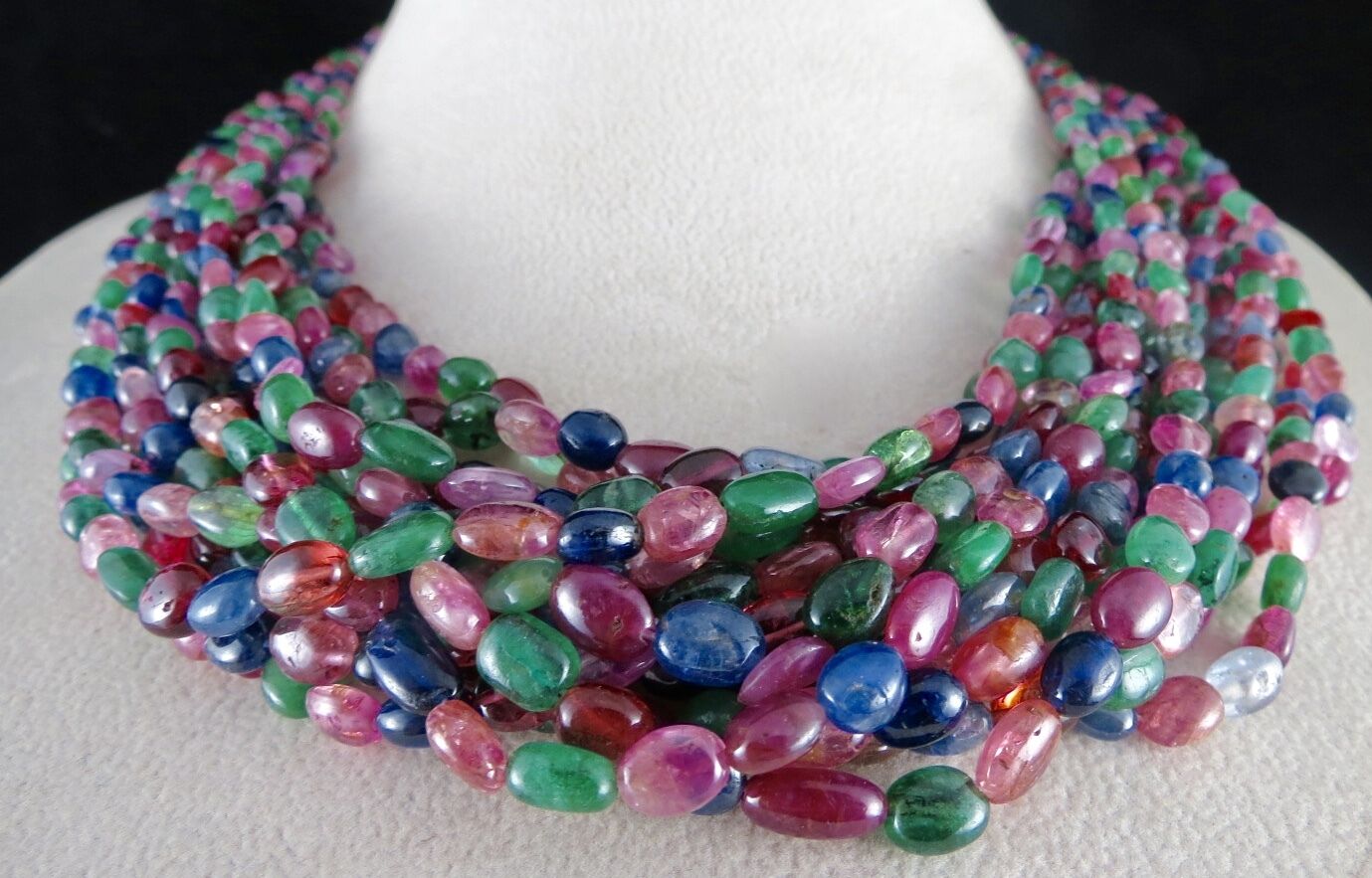 NATURAL EMERALD RUBIES BLUE SAPPHIRE SPINEL BEADS LONG 995 CTS GEMSTONE NECKLACE