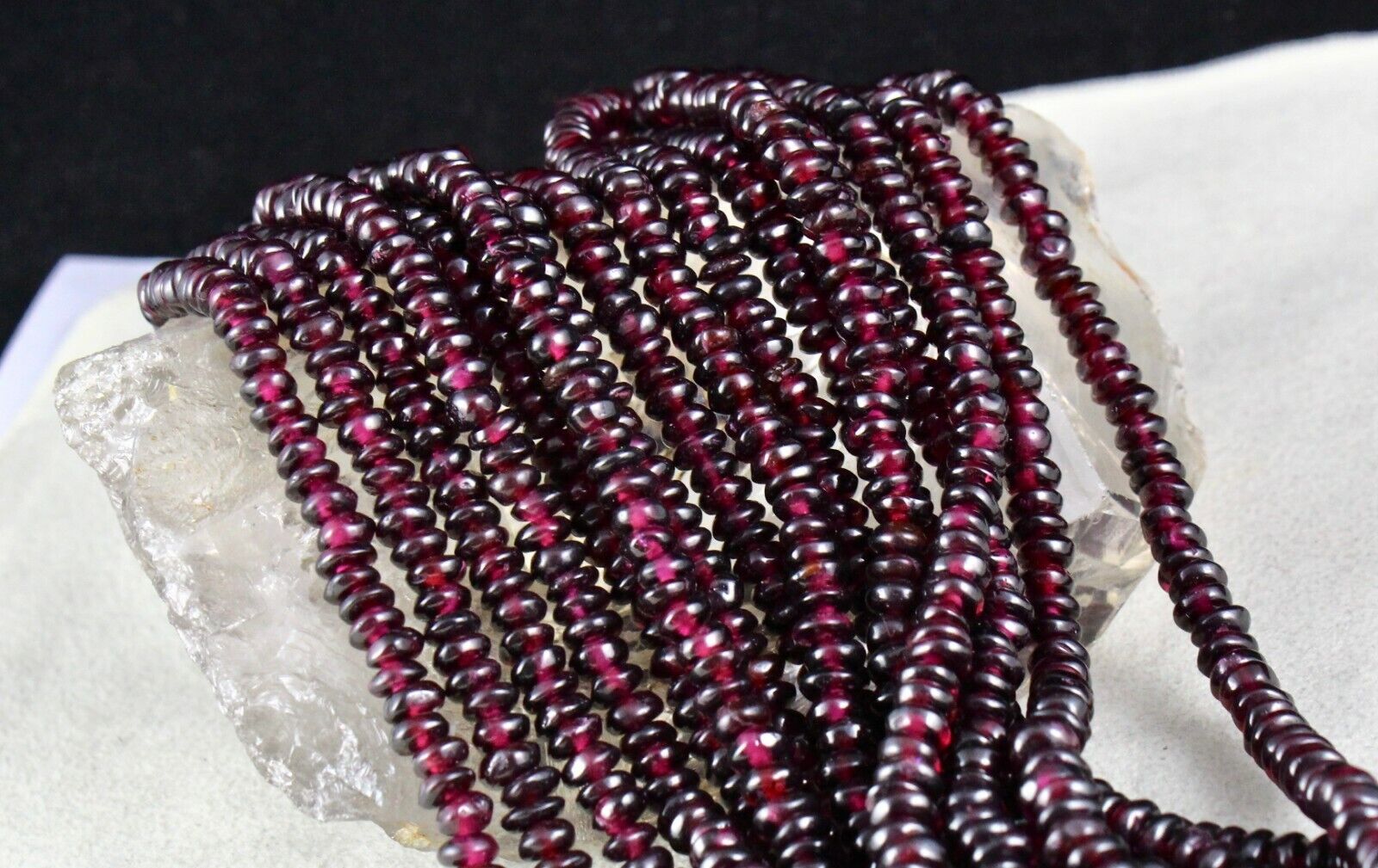 NATURAL GARNET BEADS BUTTON 8 LINE 1288 CARATS SEMI PRECIOUS GEMSTONE NECKLACE