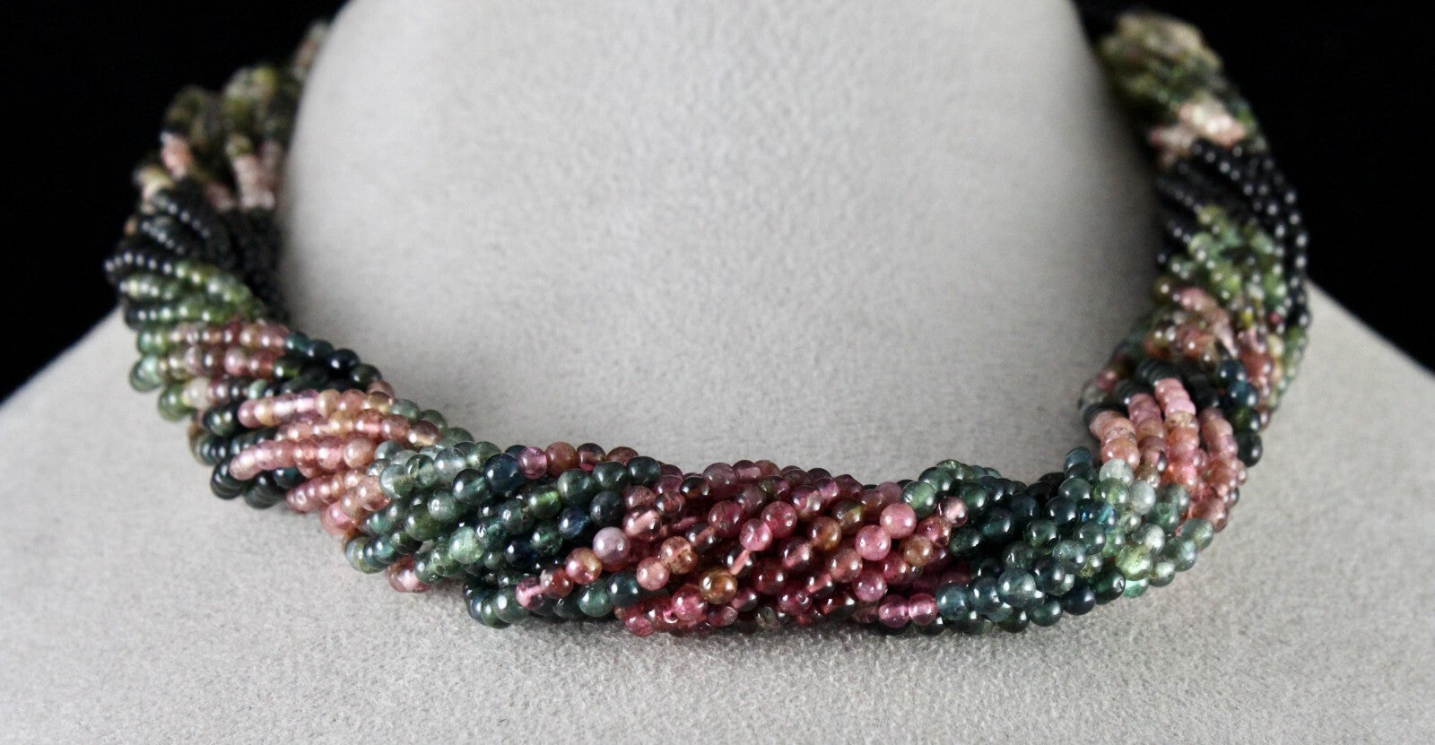 Natural Multi Tourmaline 575 Ct Beads Necklace Sterling Silver For Women