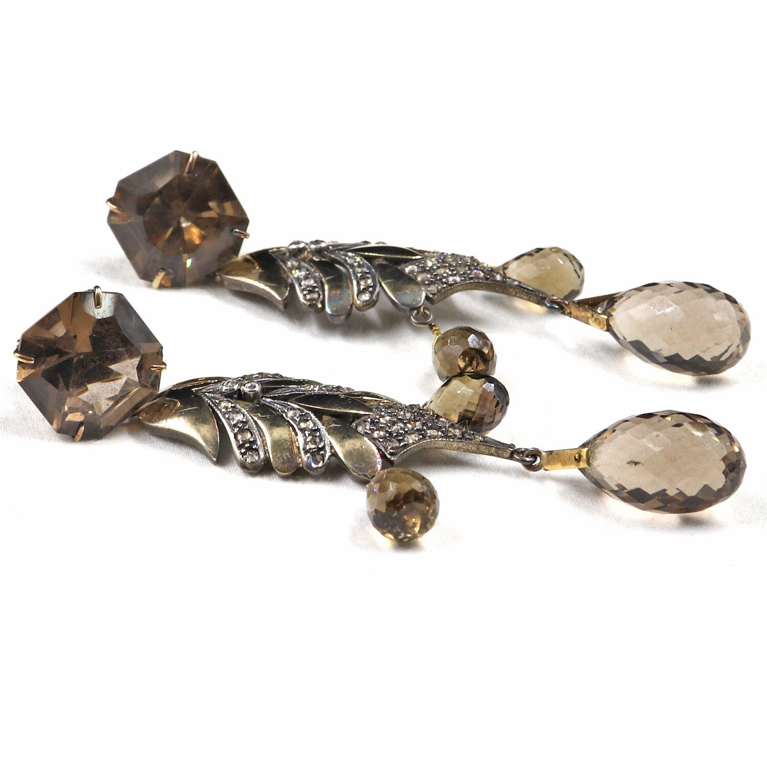 Certified Natural Smoky Quartz 141.9ct Natural Diamond Sterling Silver Earrings