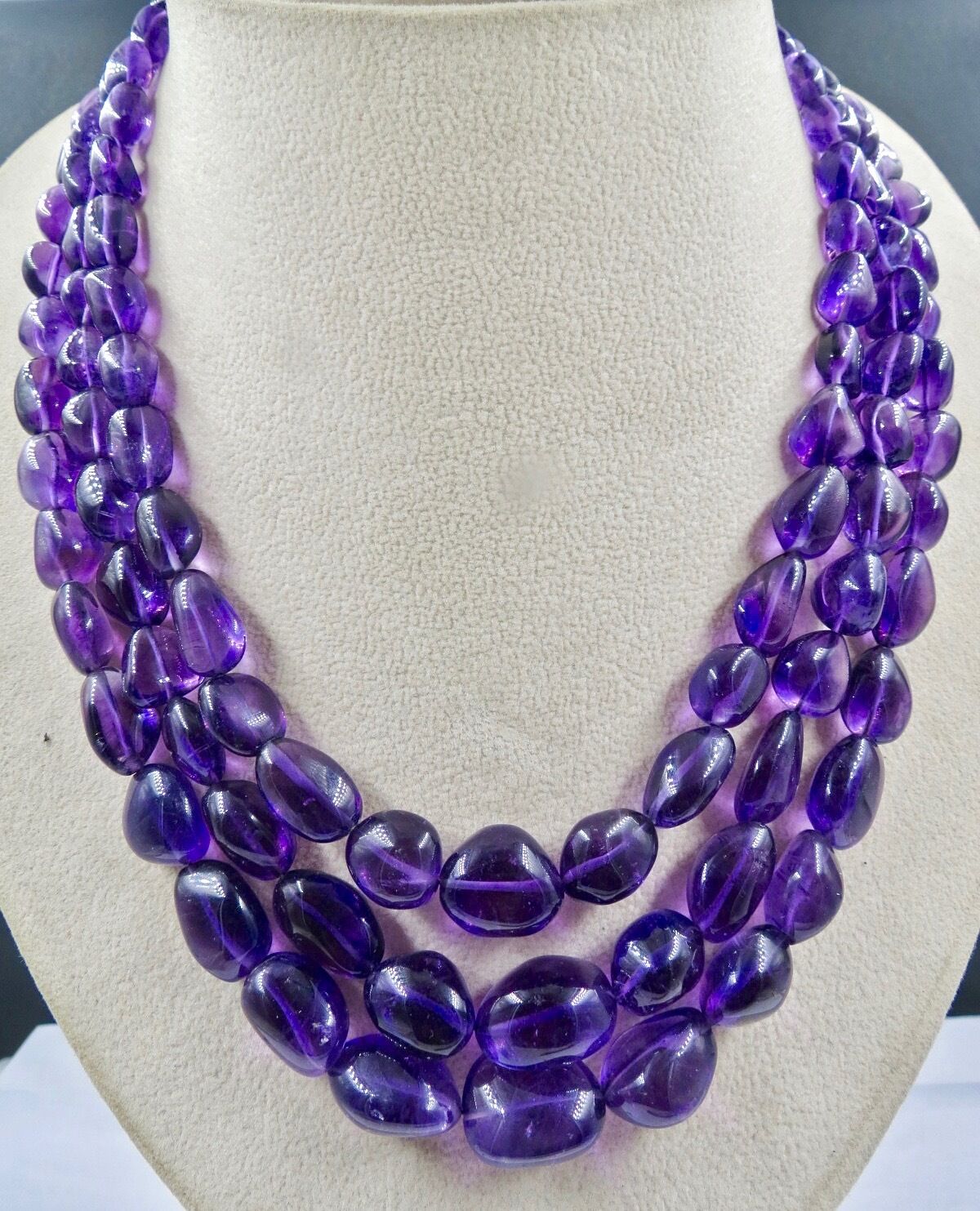 Natural Amethyst Beads Tumble 3L 917 Ct Purple Gemstone Statement Party Necklace
