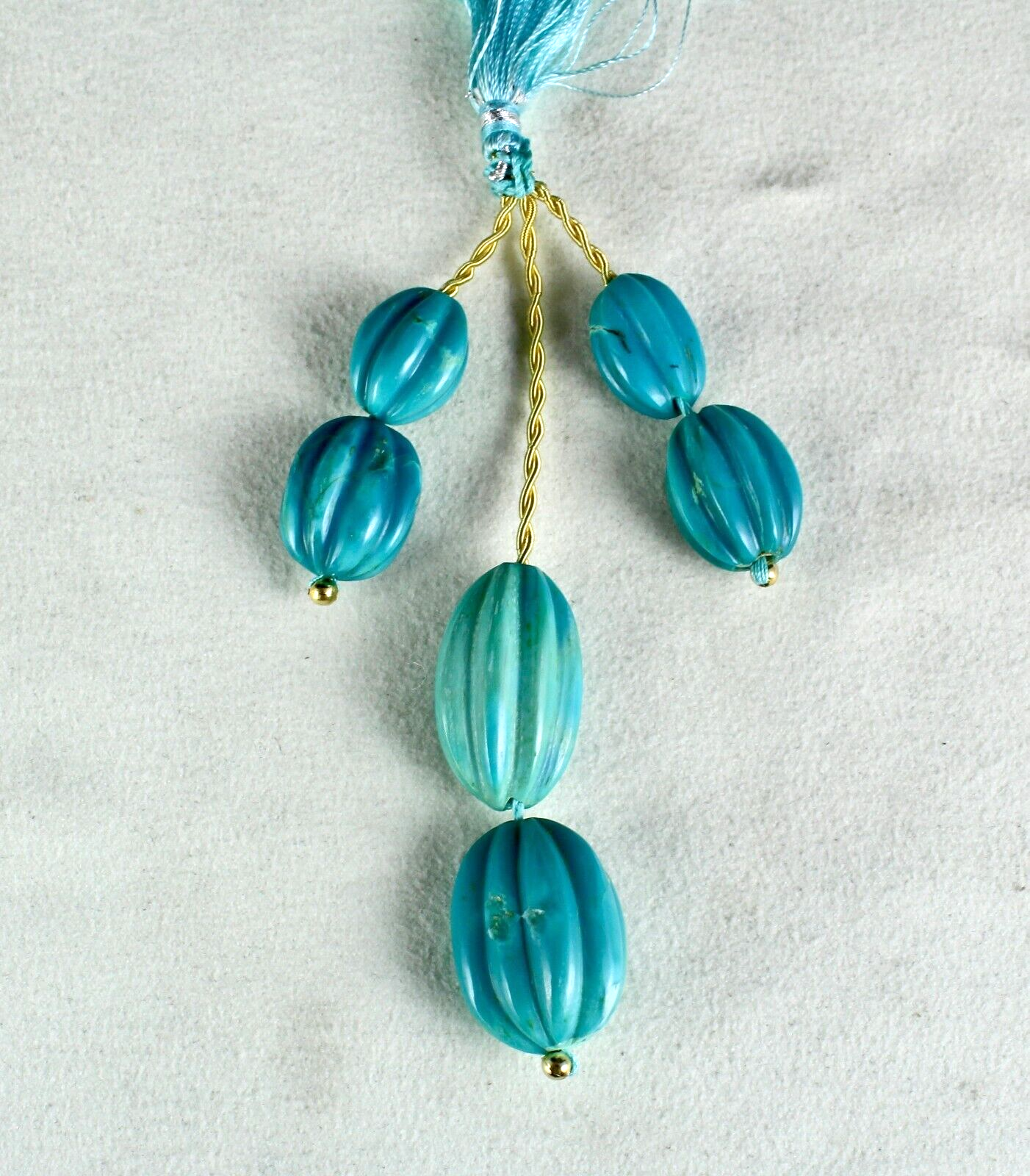 Certified Old Real Turquoise Beads Carved Melon 6pc 142ct Gemstone Jewelry