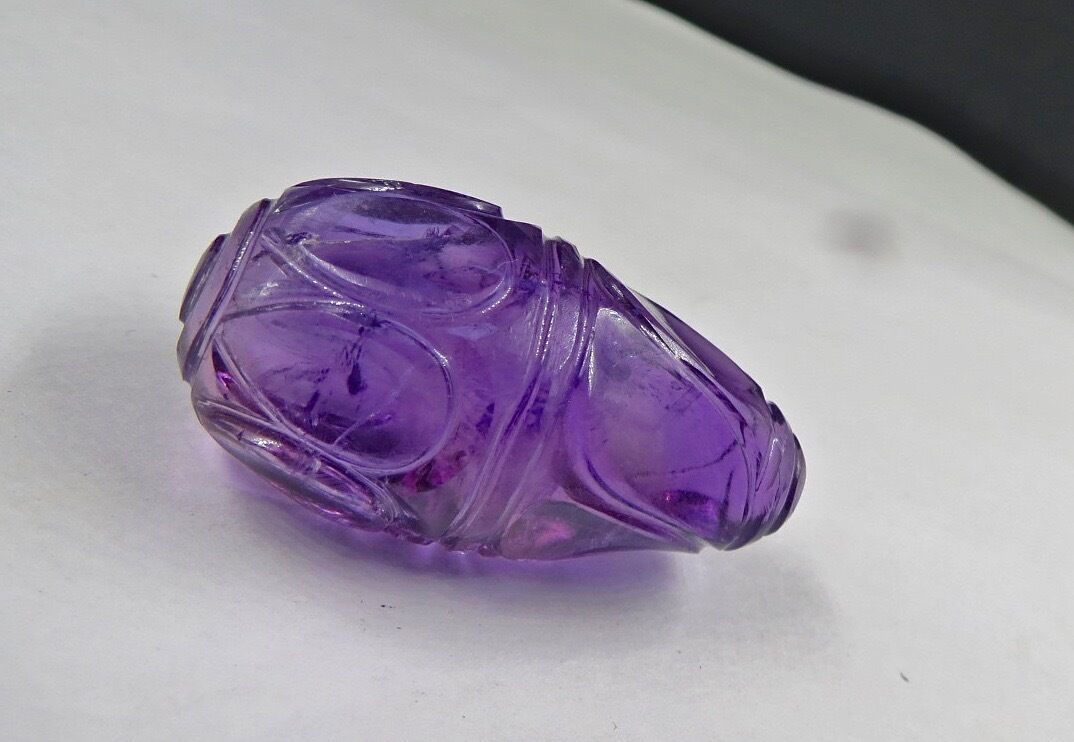 NATURAL AMETHYST CARVED GEMSTONE 37 MM 90 CARATS TEARDROP FOR HANGING IN PENDANT