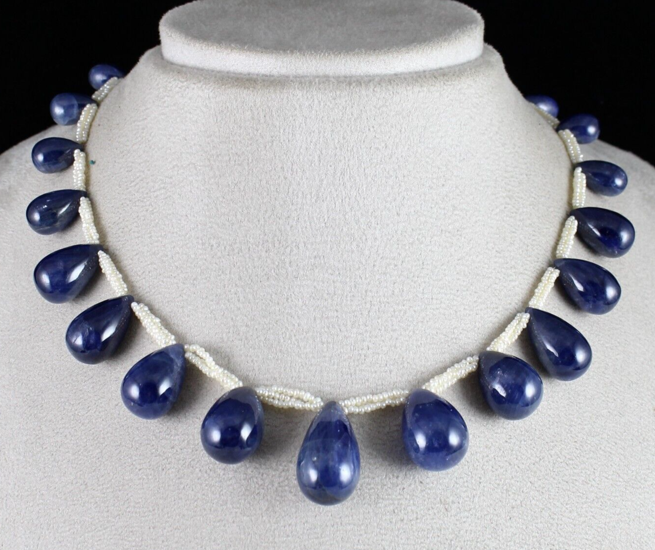 Certified Natural Unheated Blue Sapphire 420 Ct Teardrop Pearl Beaded Necklace,