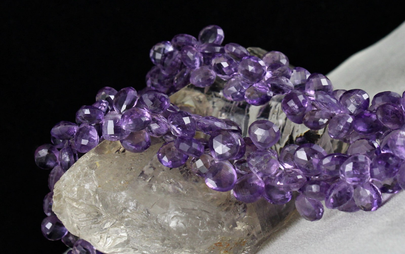 Certified Natural Amethyst Teardrop Necklace 1091 Ct Sterling Silver 26 In Beads