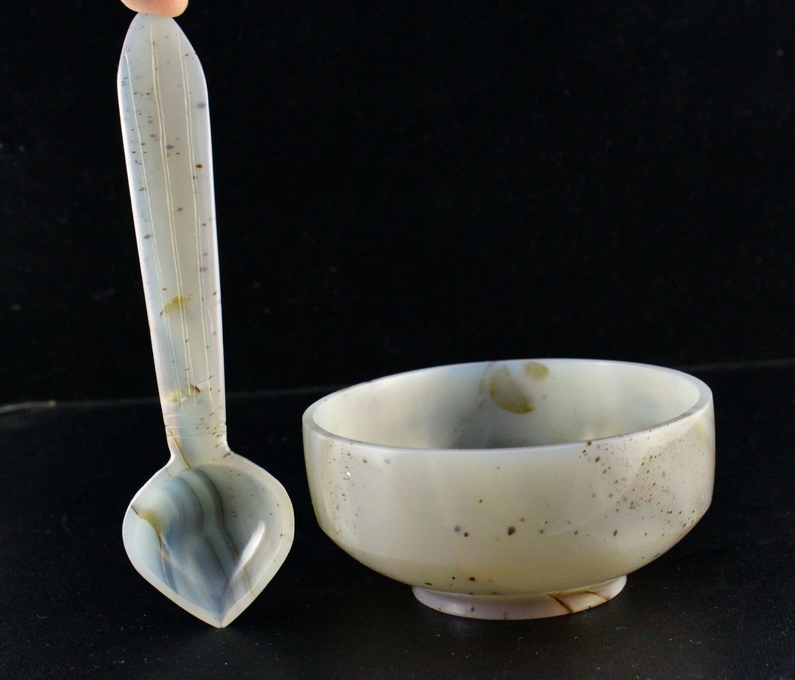 Handcrafted Natural Chalcedony Bowl Spoon 1090 Carats Designer Home Decor Set