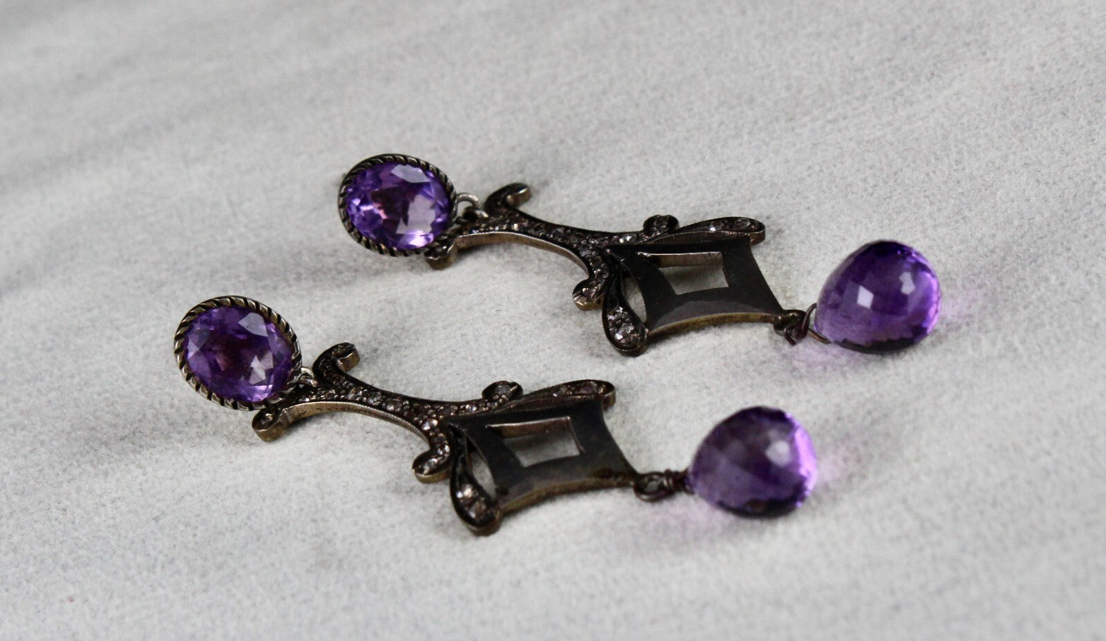 Natural Amethyst 10ct Teardrop Natural Diamond 925 Sterling Silver Earrings