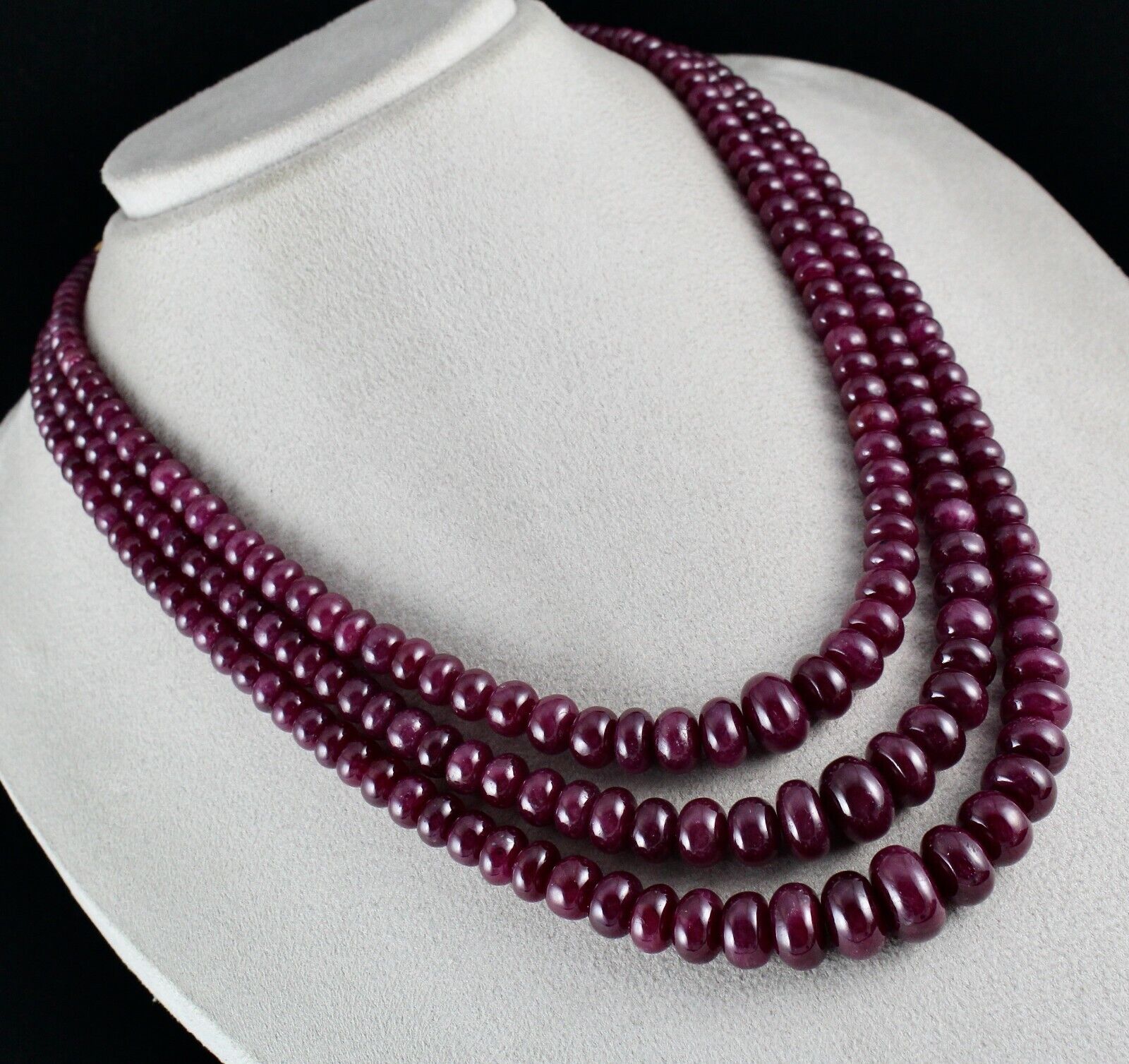 NATURAL UNHEATED RUBY BEADS ROUND 3 LINE 1190 CTS 16 MM BIG GEMSTONE NECKLACE
