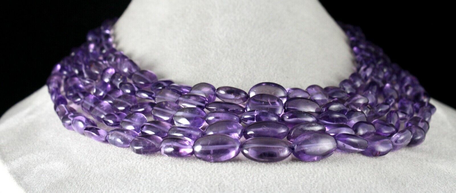 NATURAL AMETHYST BEADS LONG NUGGETS 5 LINE 1055 CARATS GEMSTONE FASHION NECKLACE