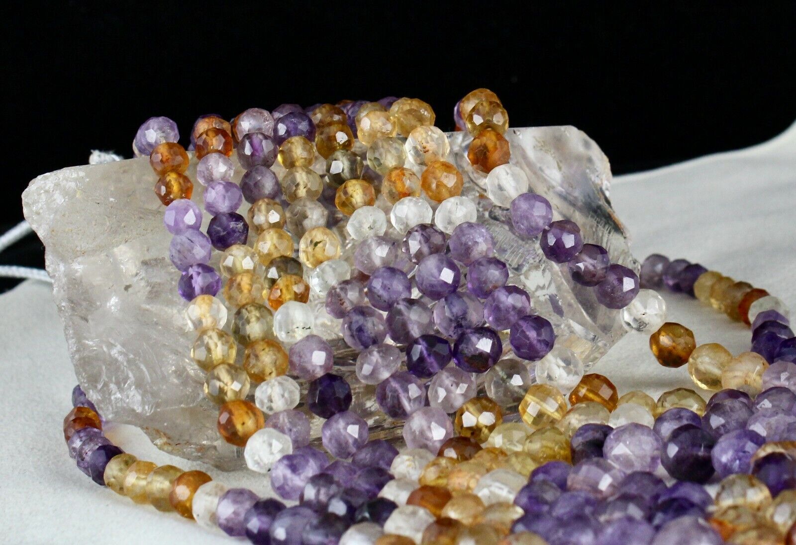 NATURAL CITRINE AMETHYST FACETED MULTI BEADS 5L 1085 CARATS GEMSTONE NECKLACE