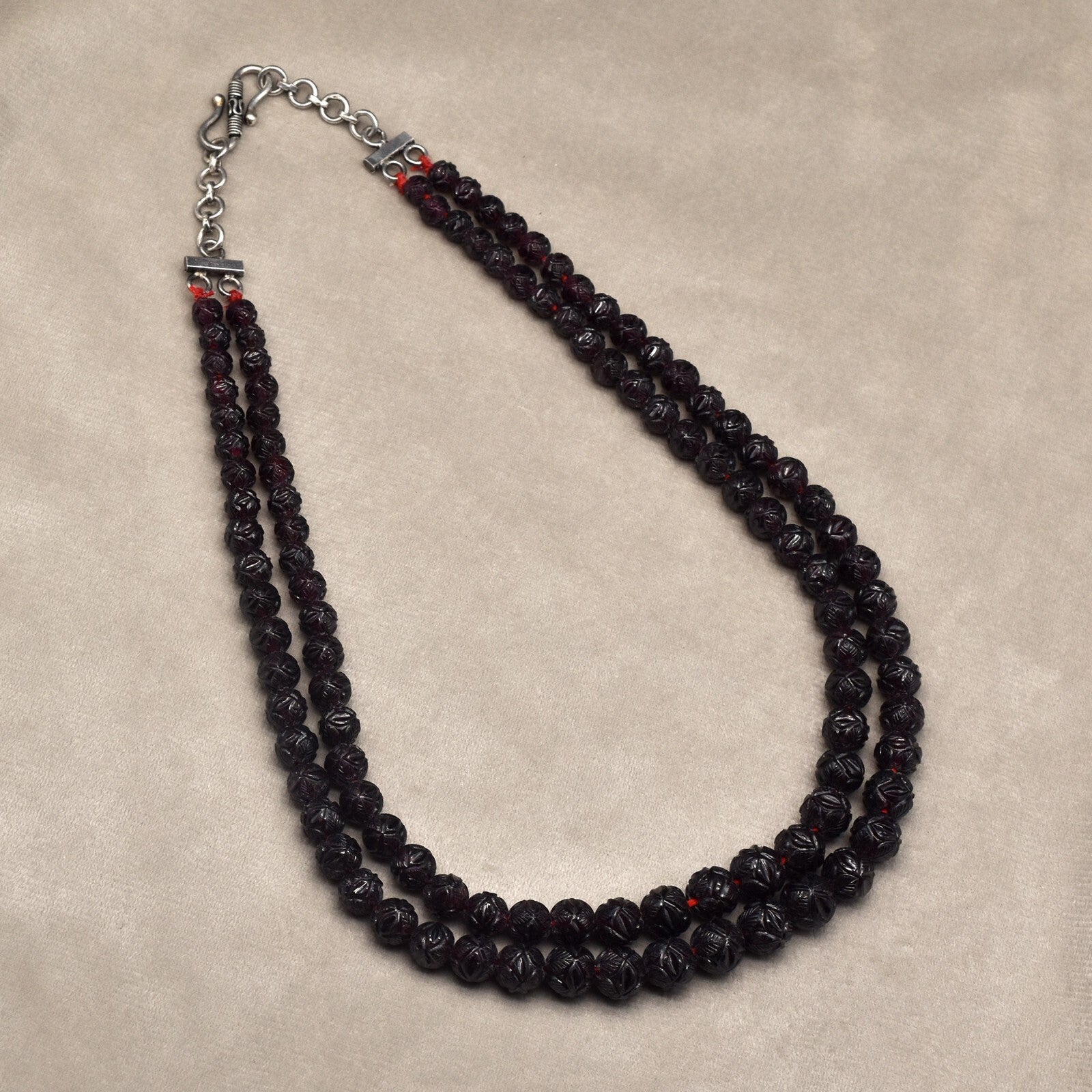 Certified Vintage Natural Garnet Beads 649 Ct Sterling Silver Necklace