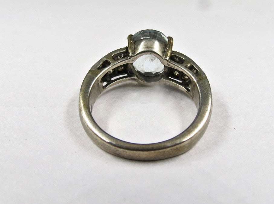 Aquamarine Blue Oval 24.21ct Natural Diamond 18k Gold Ring 925 Sterling Silver