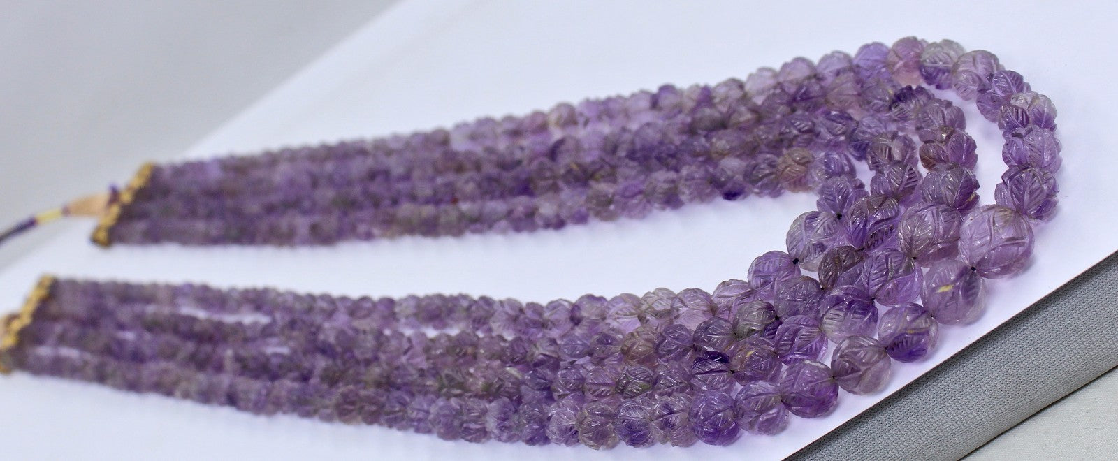 Certified Natural Amethyst 703 Ct Beads Carved Round Necklace For Ladies