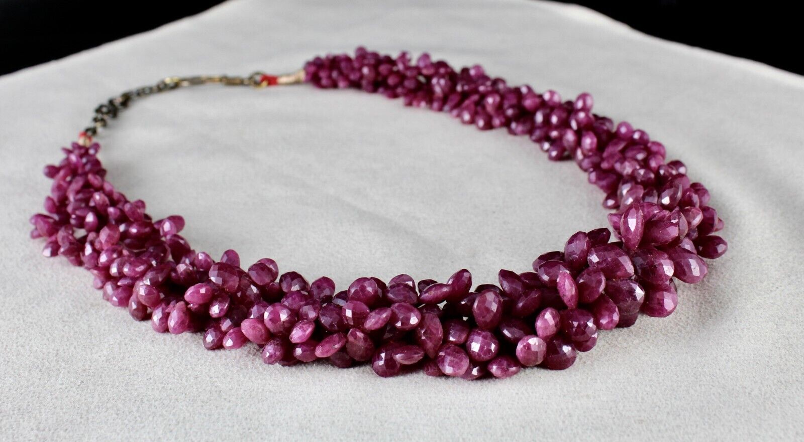 NATURAL CERTIFIED RUBY BEADS TEARDROPS 4 LINE 768 CTS GEMSTONE SILVER NECKLACE