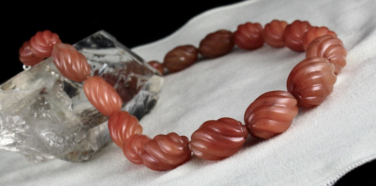 NATURAL ORANGE QUARTZ MELON CARVED BEADS 1 L 856 CARATS GEMSTONE SILVER NECKLACE