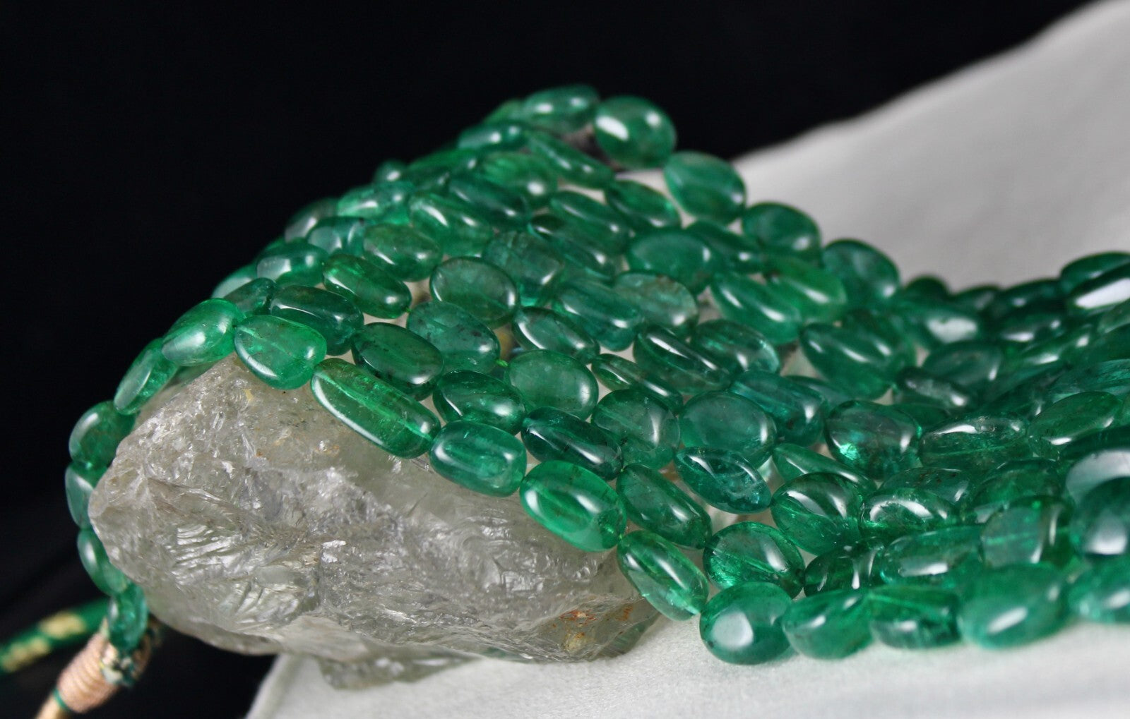 Certified Natural Zambian Emerald Beads Cabochon 1250ct Gemstone Necklace