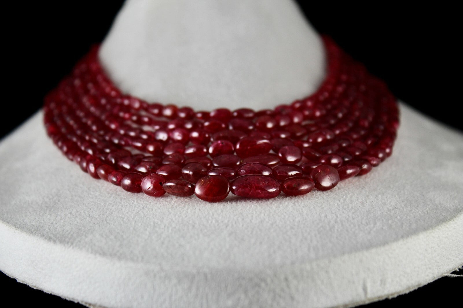 Certified Natural Red Spinel Necklace 814 Ct Cabochon Beads 7 Line Gemstone