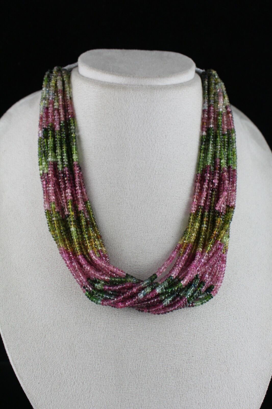 NATURAL MULTI TOURMALINE BEADS 20 LINE 802 CTS FACETED ROUND GEMSTONE NECKLACE