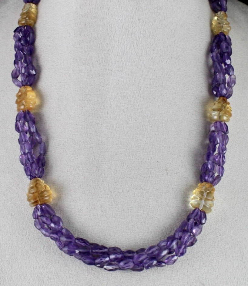 NATURAL AMETHYST FACETED CITRINE GANESHA CARVED BEADED 331 CTS DESIGNER NECKLACE