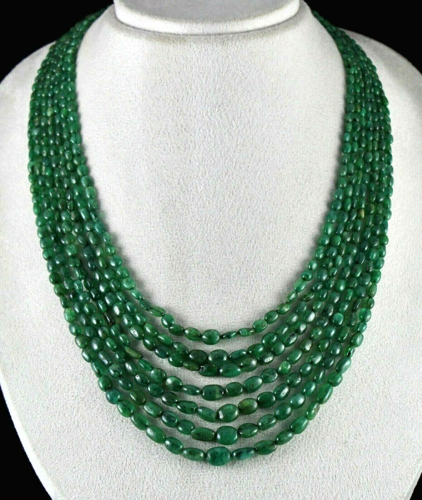ANTIQUE NATURAL EMERALD BEADS NUGGET 7 STRING 471 CARATS GEMSTONE NECKLACE