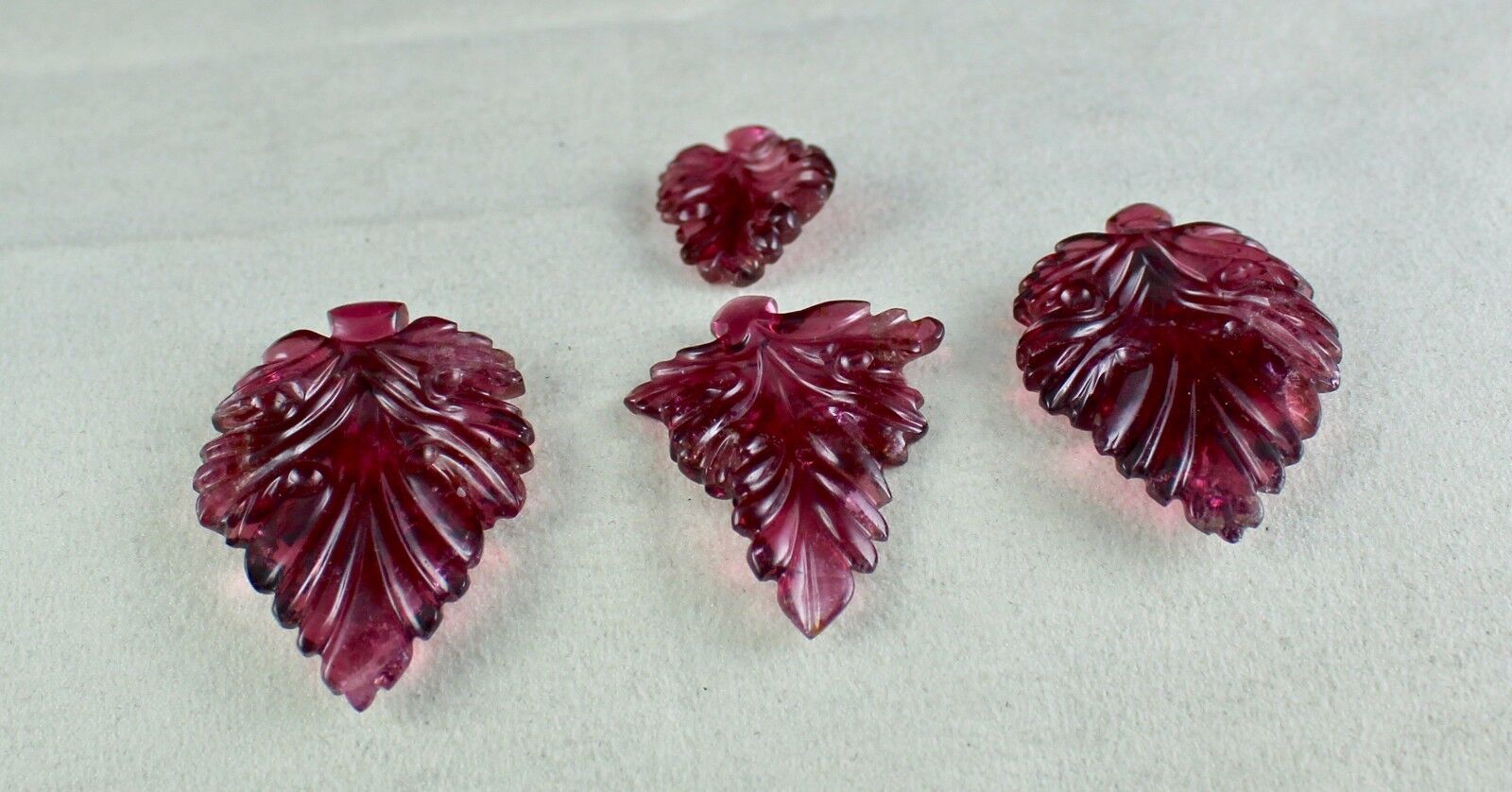 NATURAL PINK TOURMALINE CARVED LEAVES 4PCS 151 CTS GEMSTONE EARRING RING PENDANT