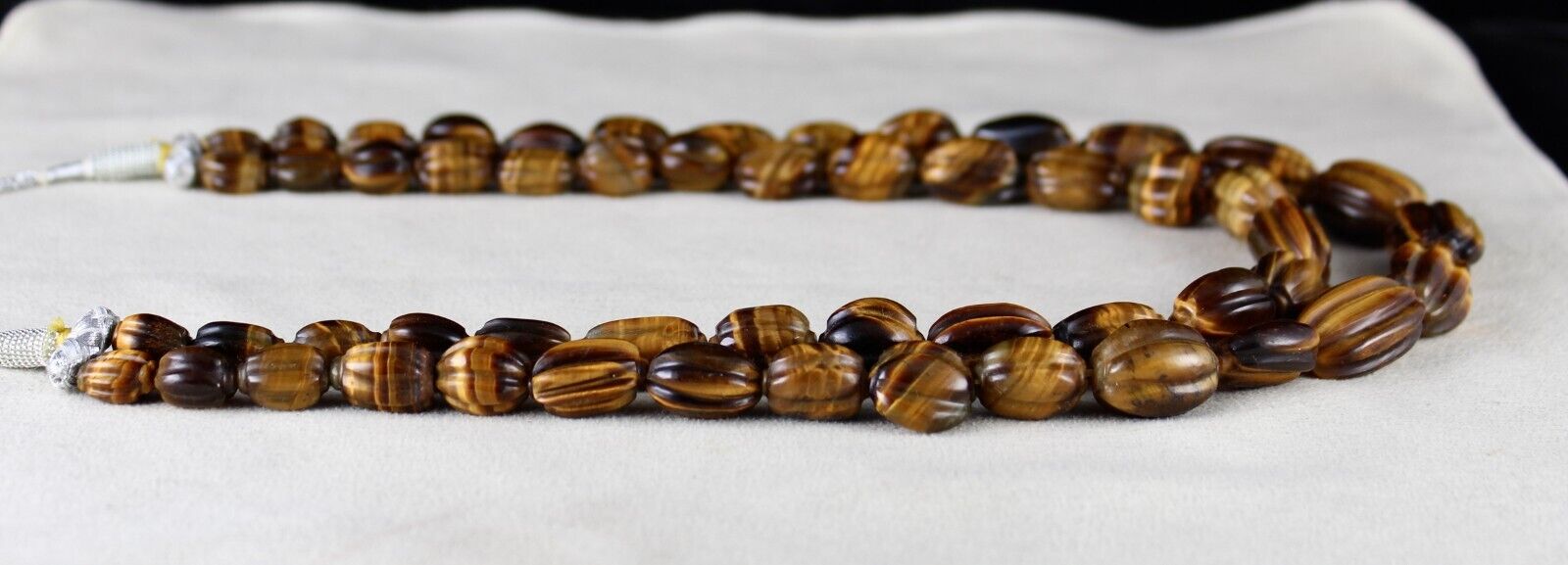 NATURAL TIGER'S EYE BEADS CARVED 2 LINE 785 CTS GEMSTONE LADIES ANTIQUE NECKLACE