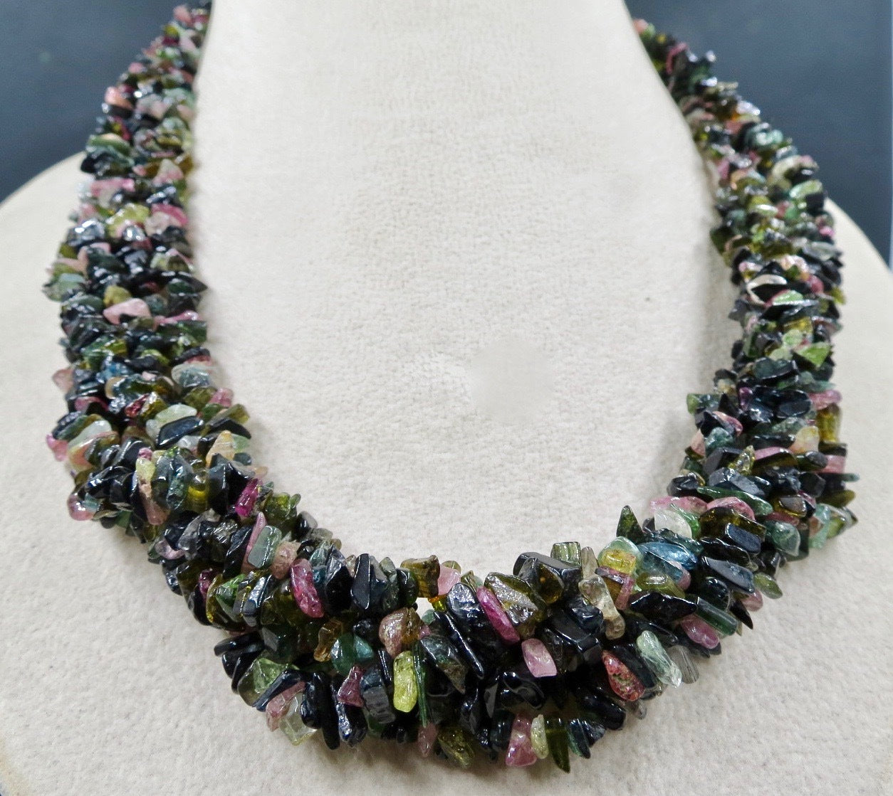 Natural Multi Tourmaline 728 Ct Bead Necklace 20 Inches Sterling Silver