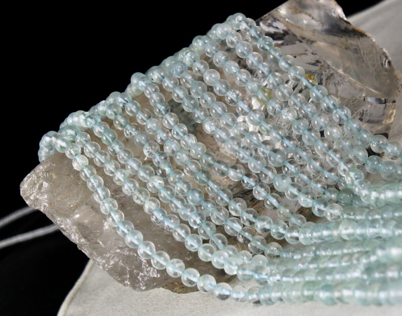 NATURAL BLUE AQUAMARINE BEADS ROUND 6 STRING 488 CTS GEMSTONE FINE NECKLACE