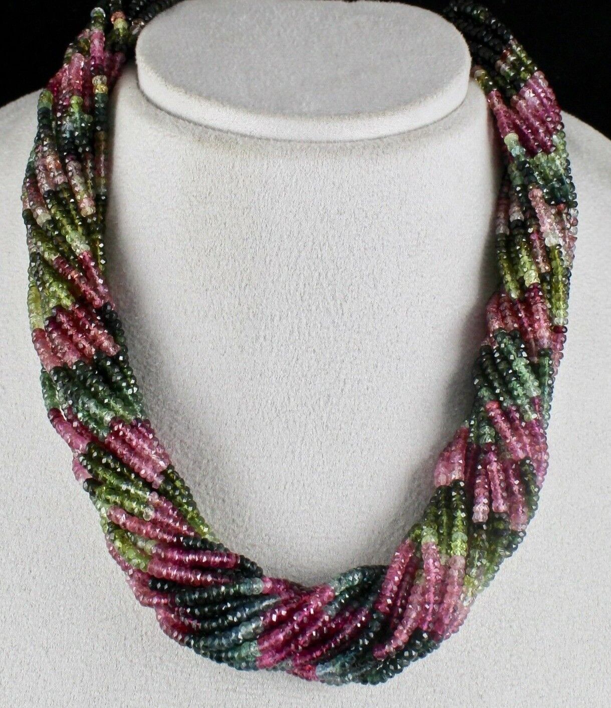 Natural Multi Tourmaline Beads 20 L 1025 Ct Round Cut Gemstone Silver Necklace