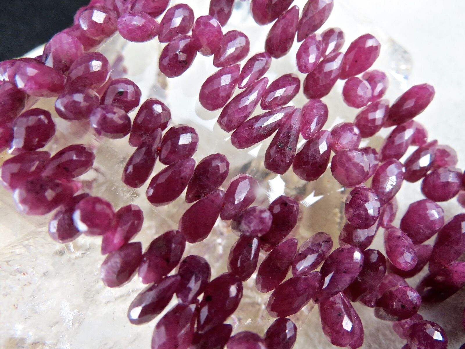 Natural Ruby Beads Tear Drop 2 L 510 Ct Red Gemstone Vintage Silver Necklace