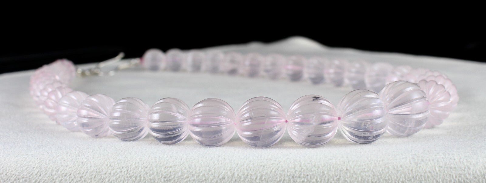 Certified Natural Rose Quartz Necklace 750ct Beaded Carved Sterling Silver Clasp