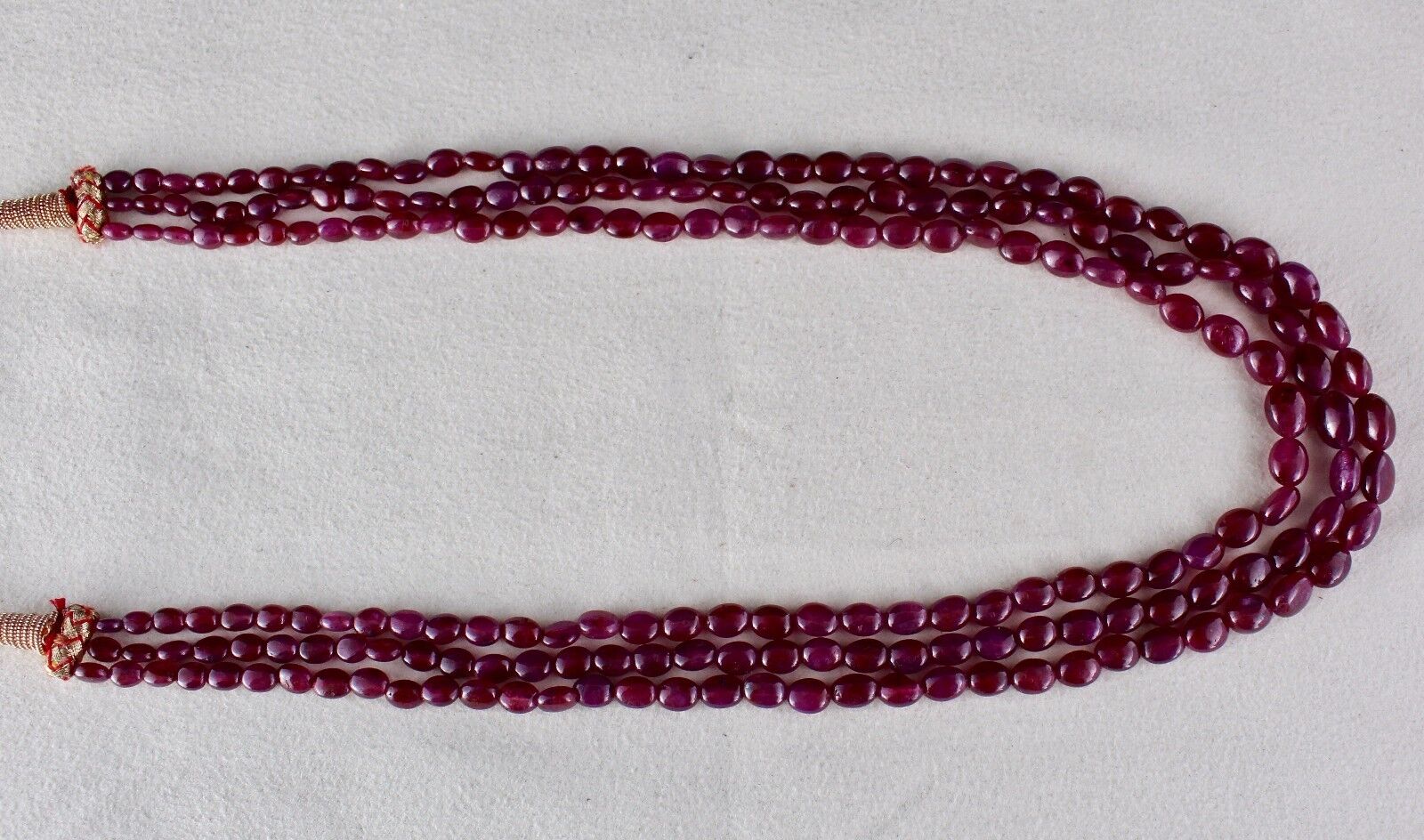 NATURAL UNTREATED RUBY BEADS LONG CABOCHON 3 LINE 318 CTS GEMSTONE NECKLACE