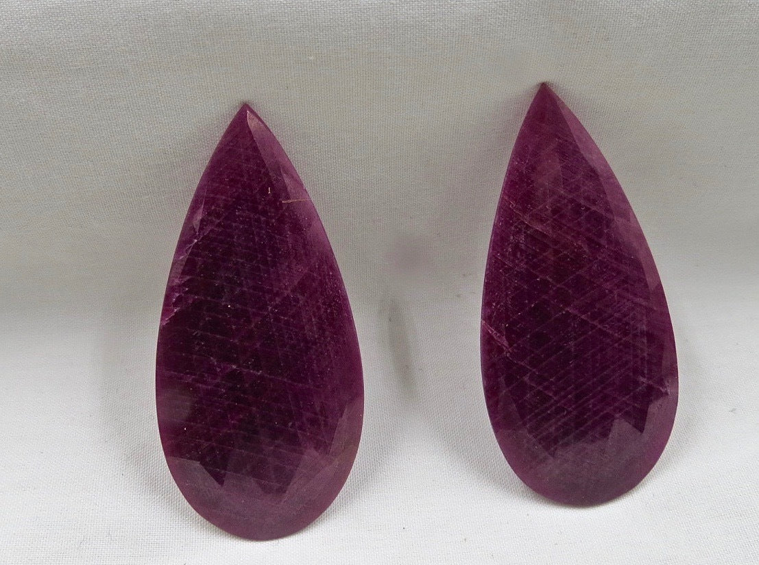 Natural Ruby Faceted Pear Cabochon 103ct Gemstone 56mm 2pcs Earring