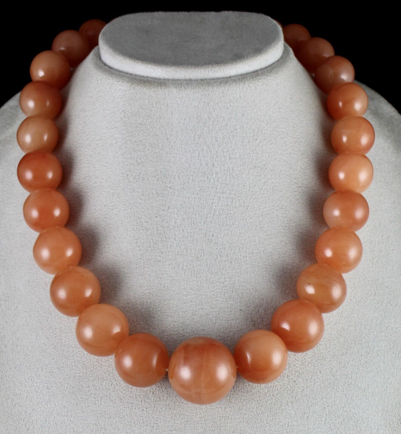 Natural Orange Quartz Necklace 1553 Ct Round Beads Sterling Silver Clasp
