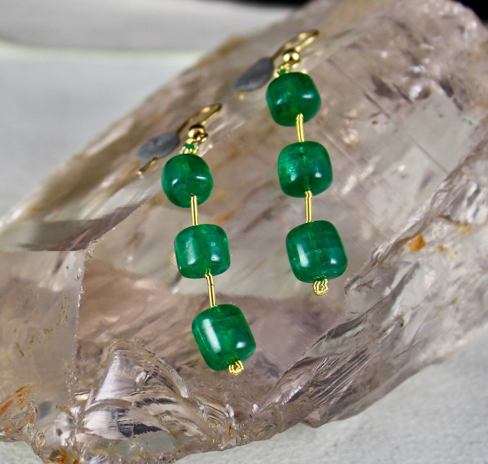 Certified Natural Zambia Emerald Beads 31.80 Ct 6 Pc Gemstone Earrings Top Green