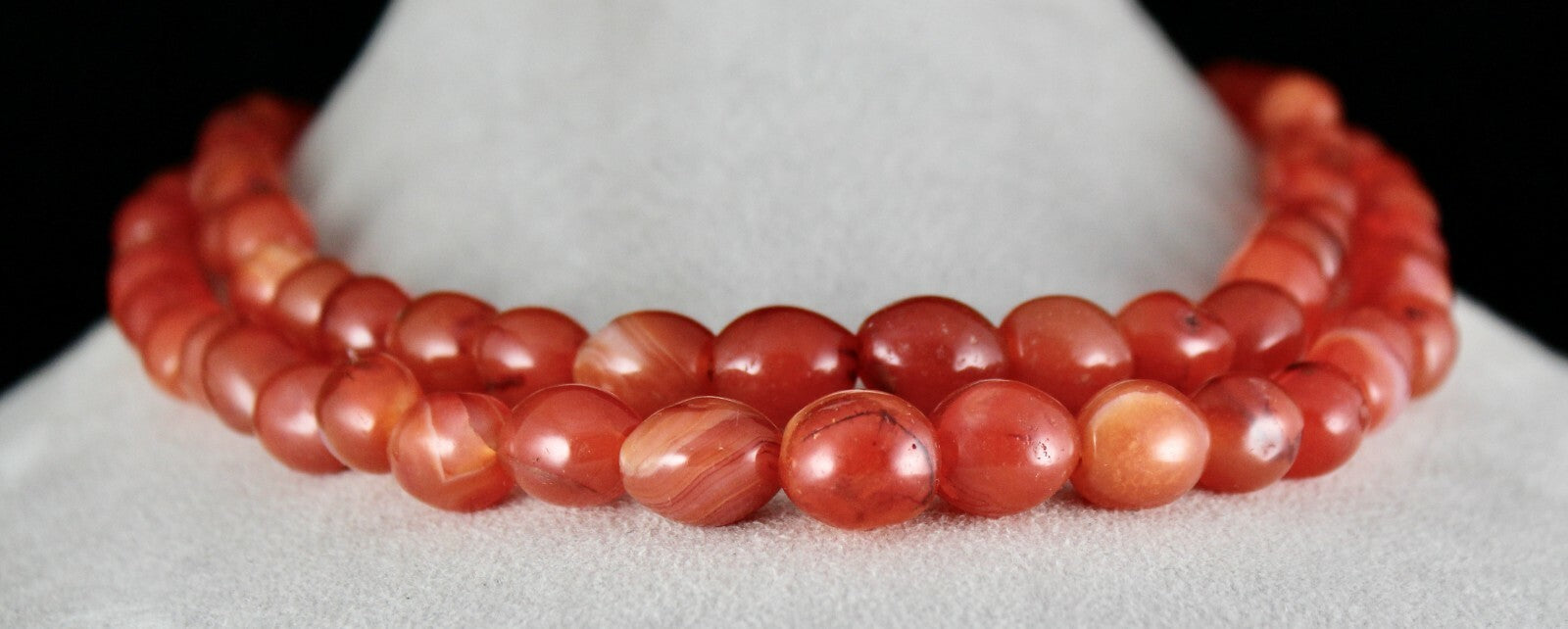 Red Carnelian Beads 836 Carat Gemstone Fashion Long 2 Line Necklace