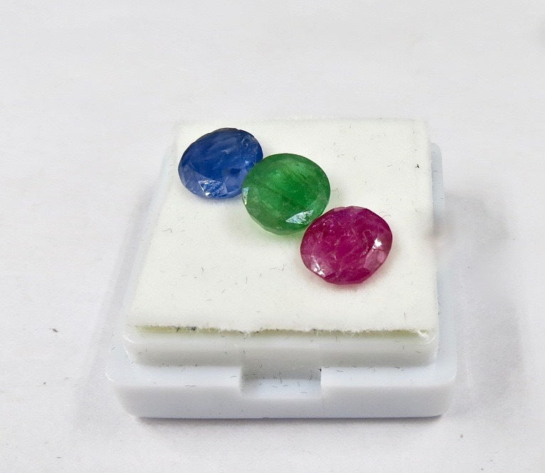 Natural Emerald Cut Ruby & Sapphire Gemstones 3 Pc Set 5.23 Ct For Ring Pendant