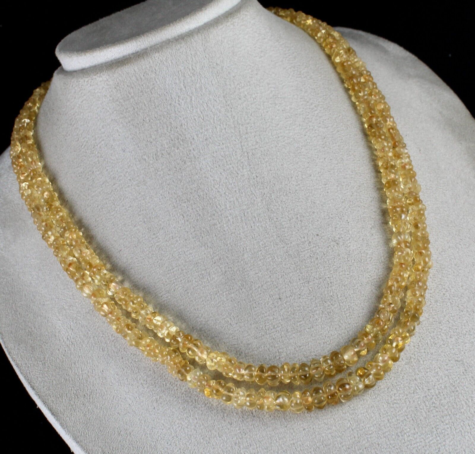 Natural Yellow Citrine Beads Carved Round 2 L 404 Ct Gemstone Vintage Necklace