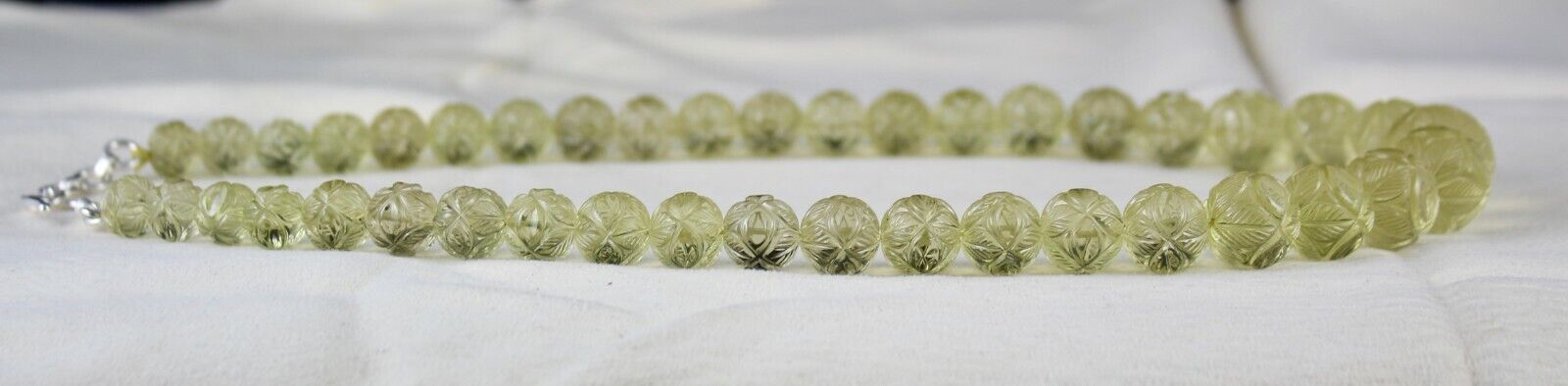 UNIQUE NATURAL LEMON QUARTZ BEADS CARVED 496 CTS SEMI PRECIOUS GEMSTONE NECKLACE