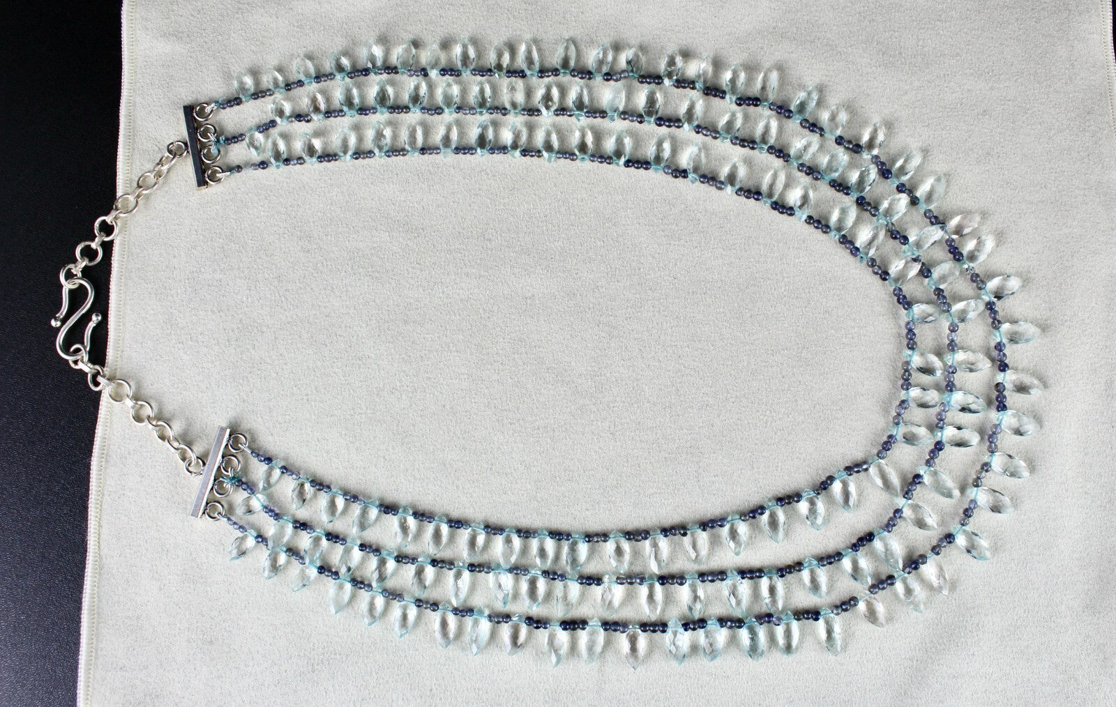 Certified Natural Aquamarine Briolette 290ct Iolite Round Gemstone Necklace