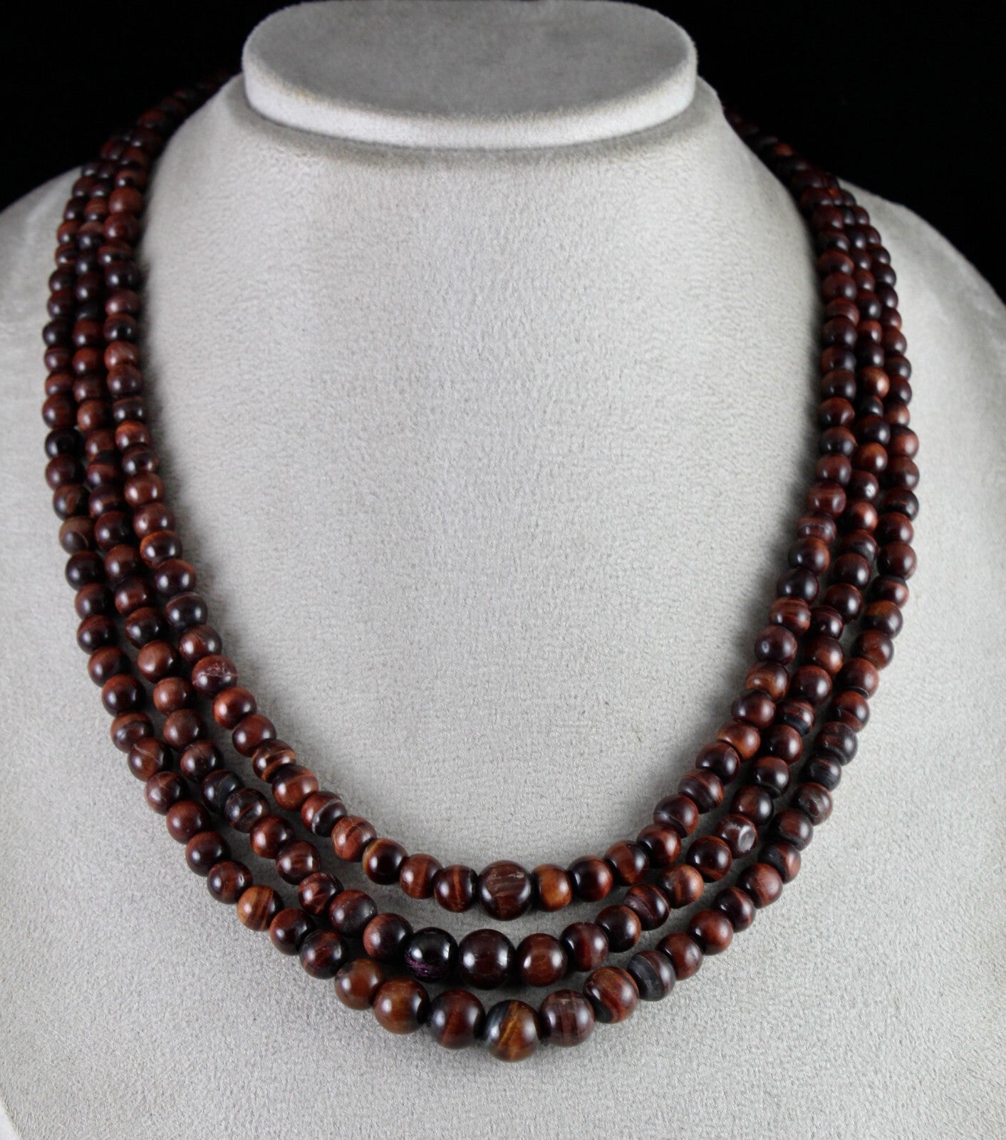 Natural Red Tiger's Eye Gemstone Necklace 3 L 611 Ct Beaded Round Fashion