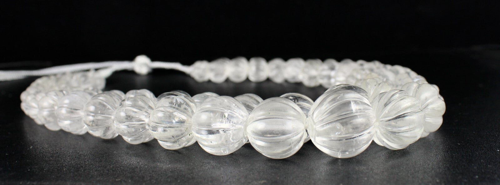 Natural Rock Crystal Quartz 1407 Ct Carved Melon Beads Gemstone Necklace