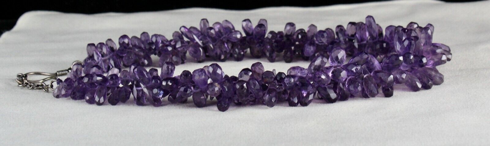 NATURAL AMETHYST TEAR DROPS BEADS 2 LINE 718 CARATS GEMSTONE SILVER NECKLACE