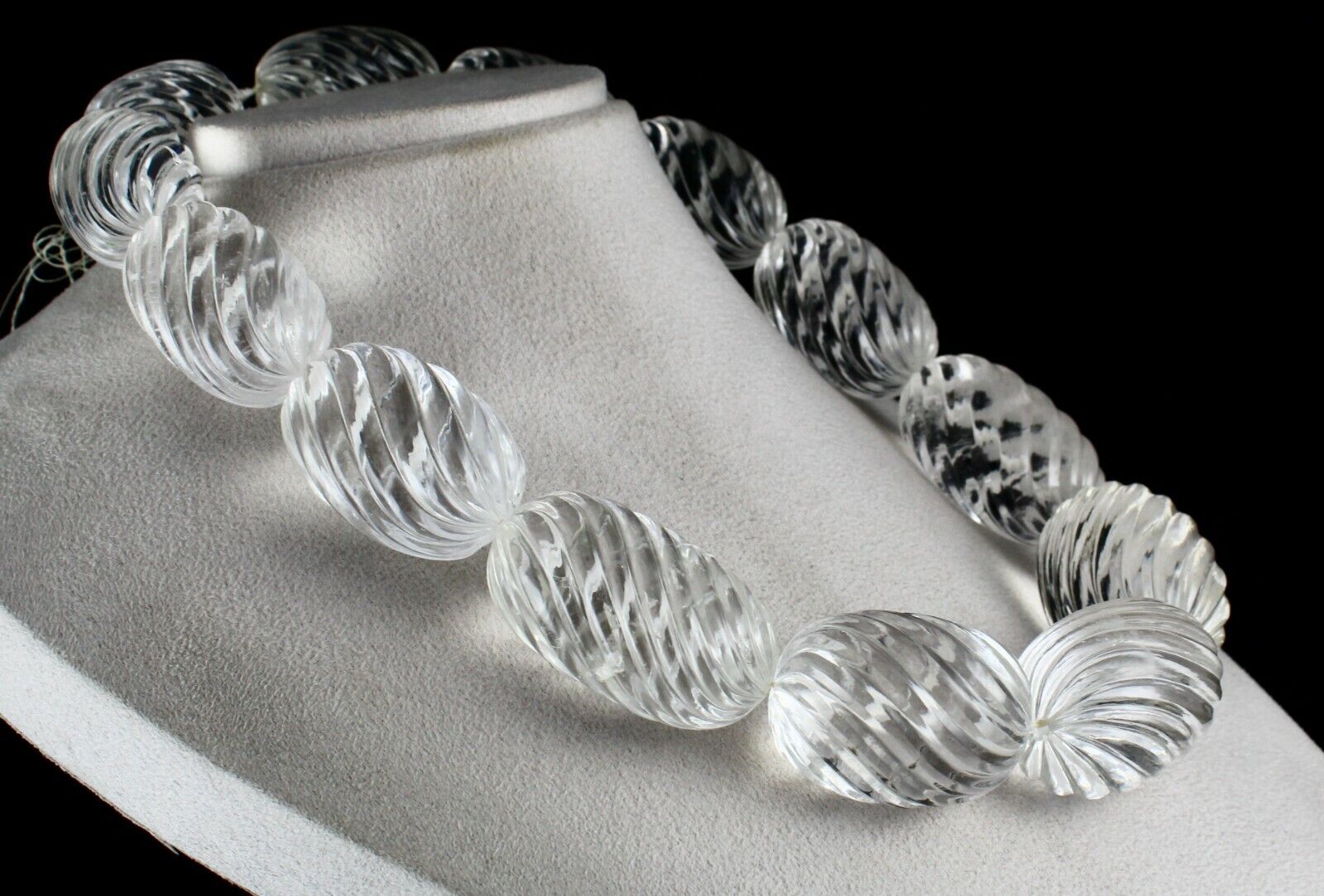 NATURAL WHITE ROCK CRYSTAL QUARTZ CARVED OVAL BEADS 13 PCS 3725 CARATS GEMSTONE