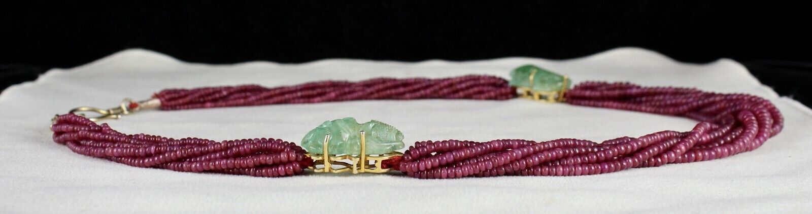 Natural Ruby Beads Colombian Emerald Carved 510 Ct Silver Designer Necklace
