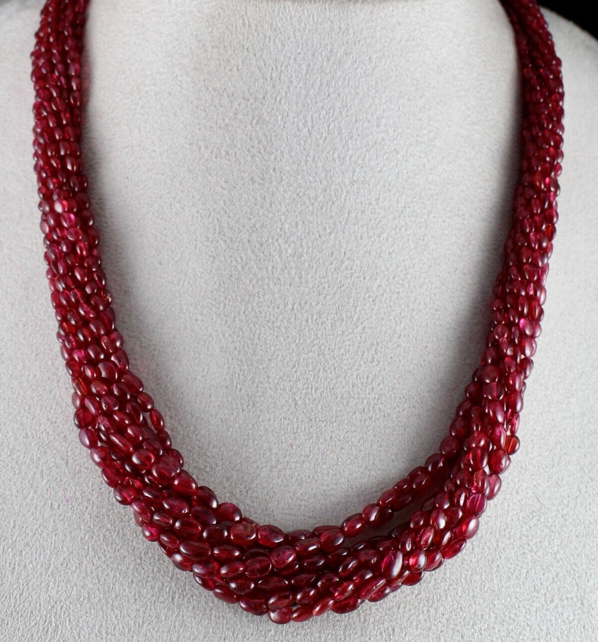 Natural Spinel Beaded Necklace 11 Line 631 Cts Well Matched Cabochon Red Strings